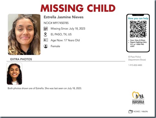 Missing Child Estrella Jasmine Nieves