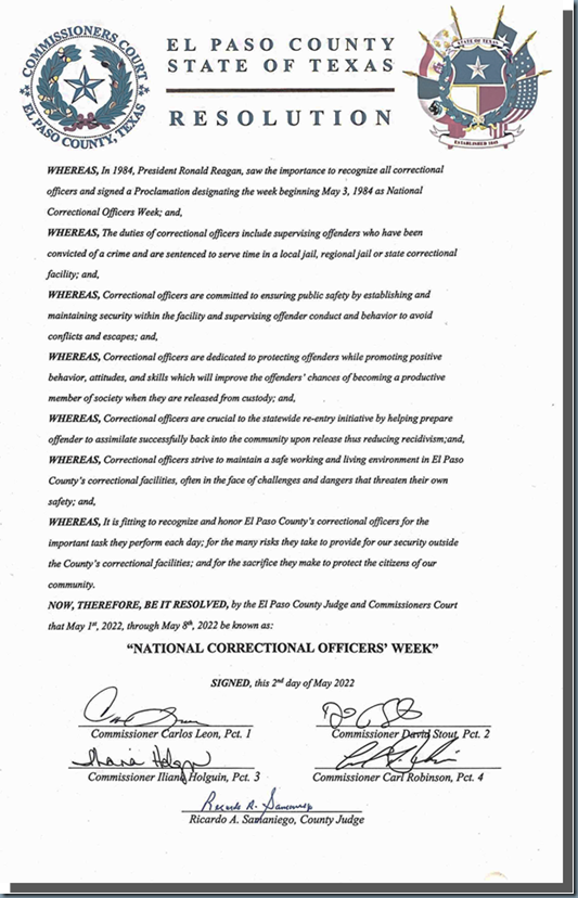 NATIONAL CORRECTIONAL OFFICERS WEEK / MAY 1st8th, 2022 Sheriffs News