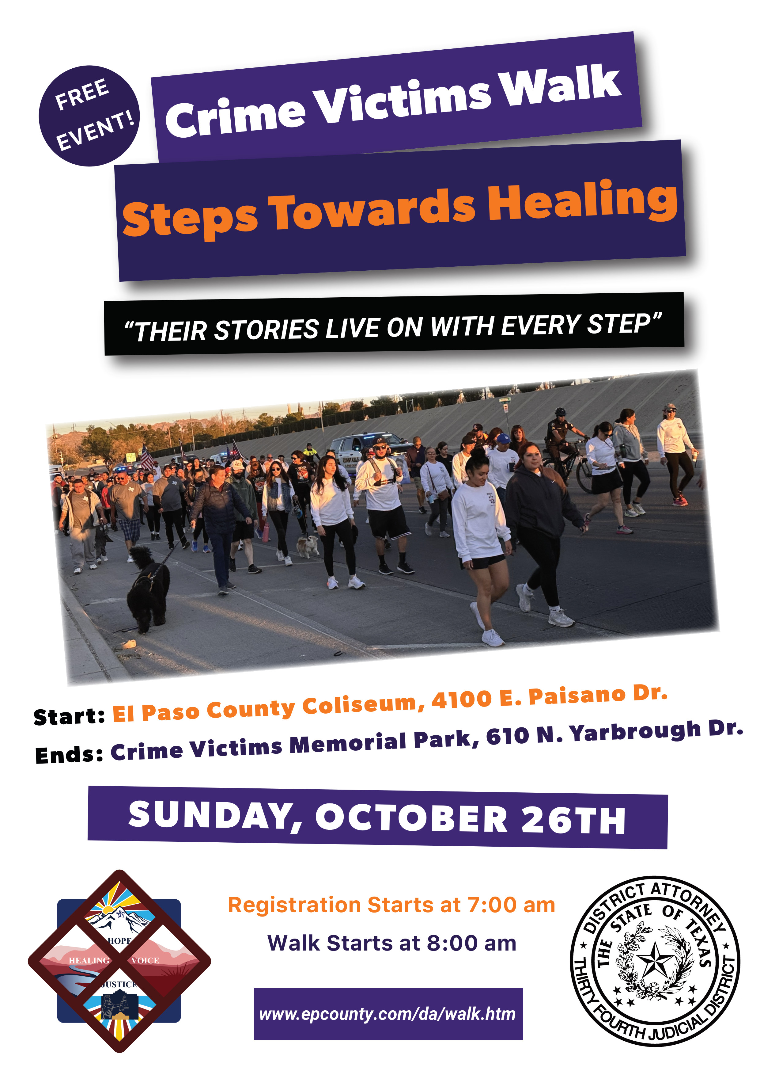 Steps Towards Healing: Annual Crime Victims Walk — event flyer